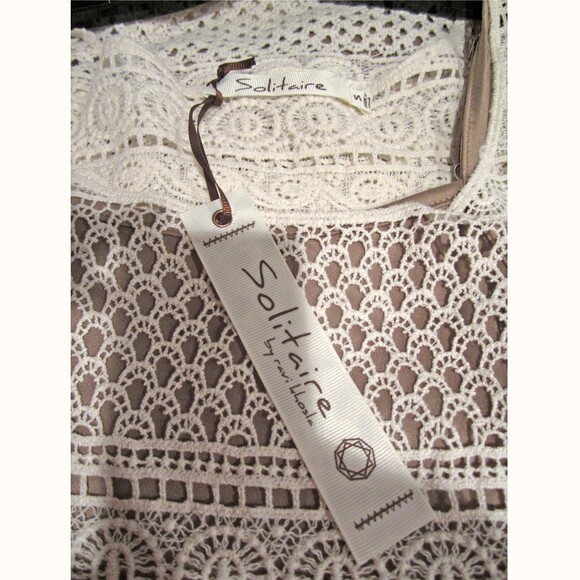 Solitaire NEW Boho Medallion-Stripe Allover Crochet Half Sleeve Shift Dress S - Picture 5 of 12